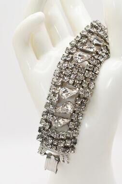 Vintage Clear Rhinestone Wide Bracelet 7 Row Bridal Prom 7.25"